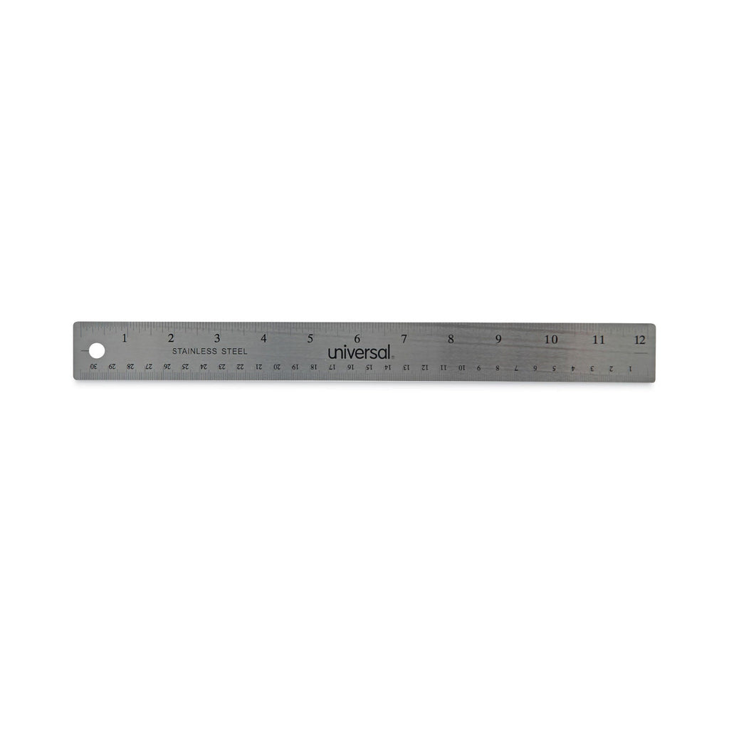 Universal Stainless Steel Ruler with Cork Back and Hanging Hole, Standard/Metric, 12" Long