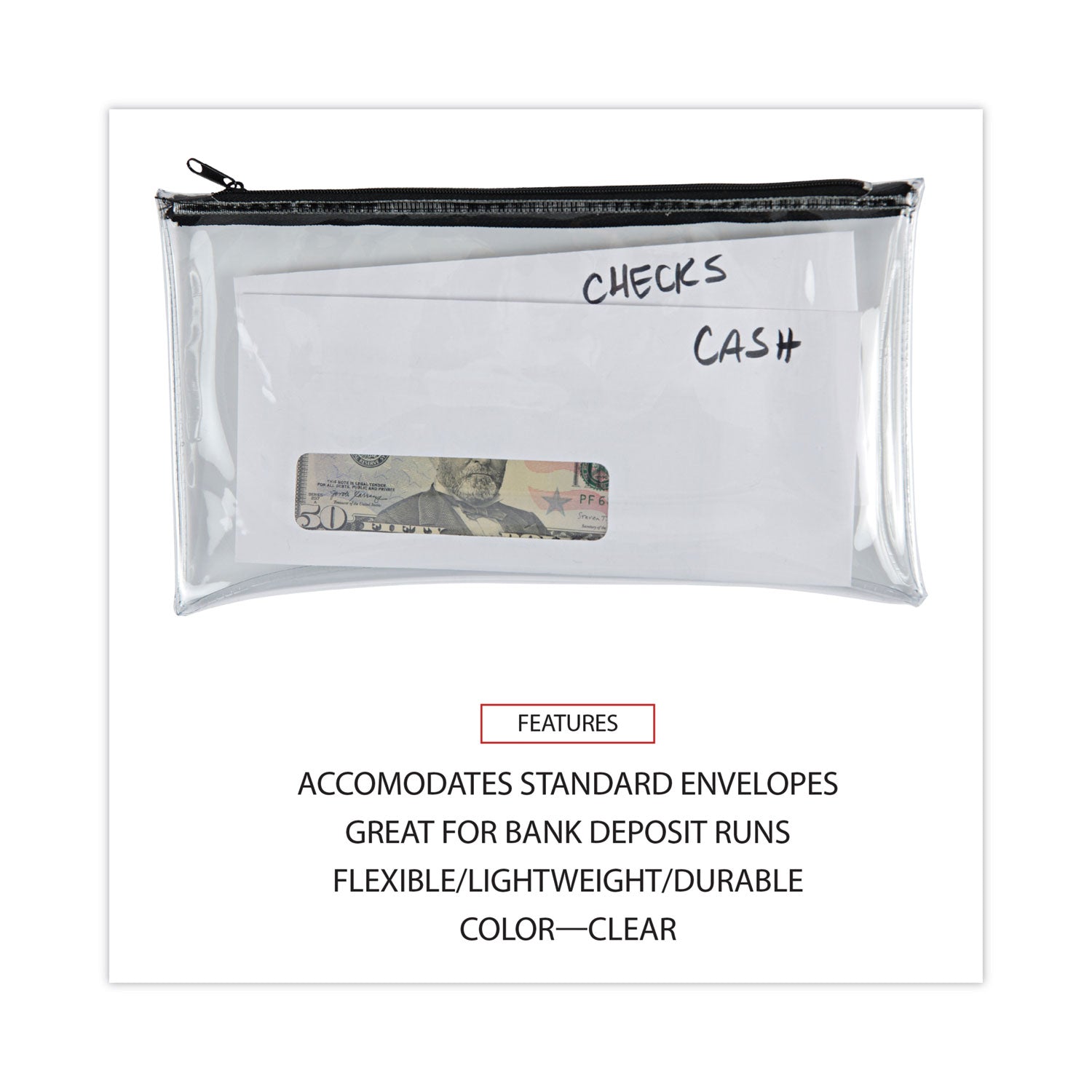 Universal Zippered Wallets/Cases, Leatherette PU, 11 x 6, Clear/Black, 2/Pack