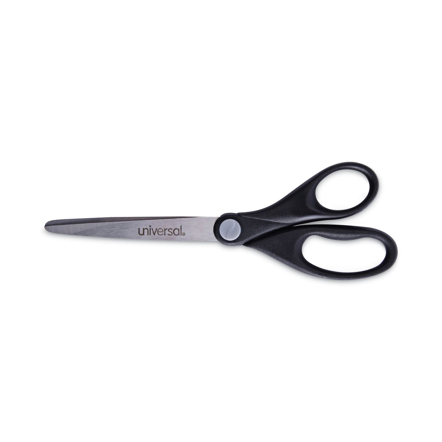 Universal Stainless Steel Office Scissors, Pointed Tip, 7" Long, 3" Cut Length, Black Straight Handle