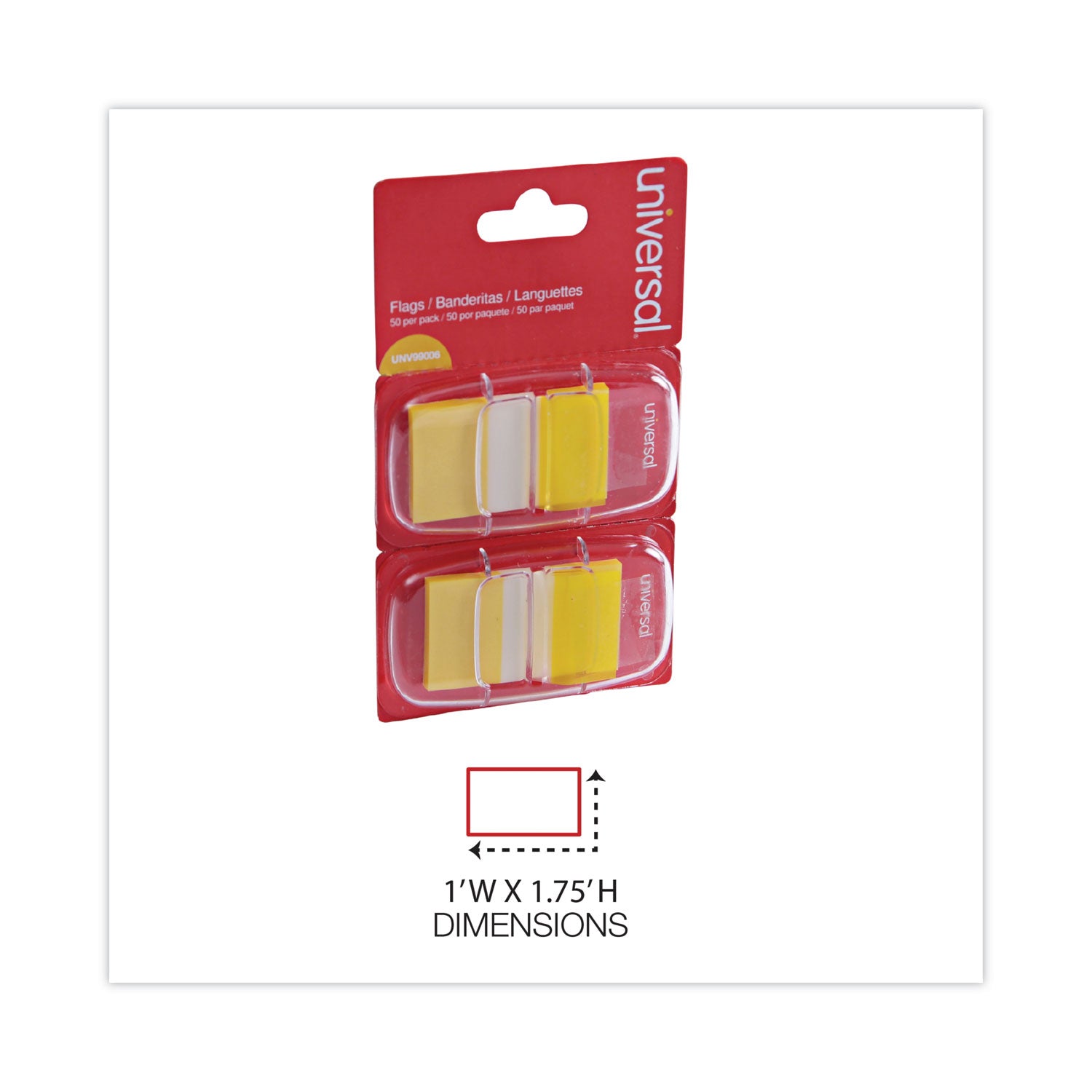 Universal Page Flags, Yellow, 50 Flags/Dispenser, 2 Dispensers/Pack