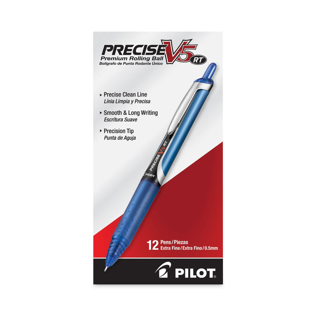 Pilot Precise V5RT Roller Ball Pen, Retractable, Extra-Fine 0.5 mm, Blue Ink, Blue Barrel