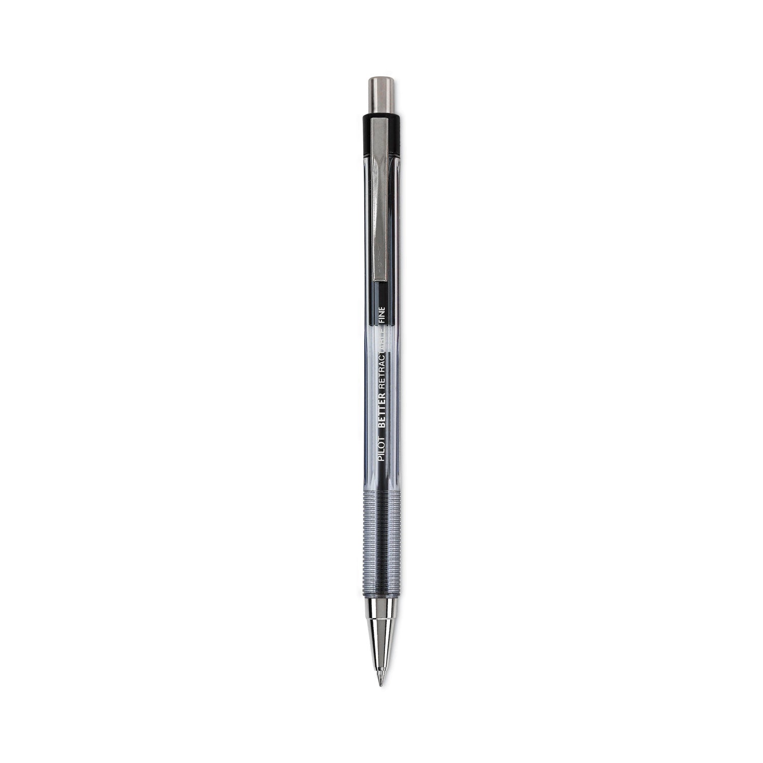 Pilot Better Ballpoint Pen, Retractable, Fine 0.7 mm, Black Ink, Smoke Barrel, Dozen