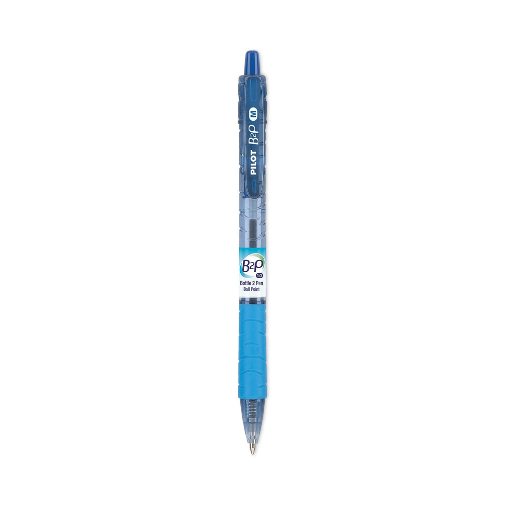 Pilot B2P Bottle-2-Pen Recycled Ballpoint Pen, Retractable, Medium 1 mm, Blue Ink, Translucent Blue Barrel, Dozen