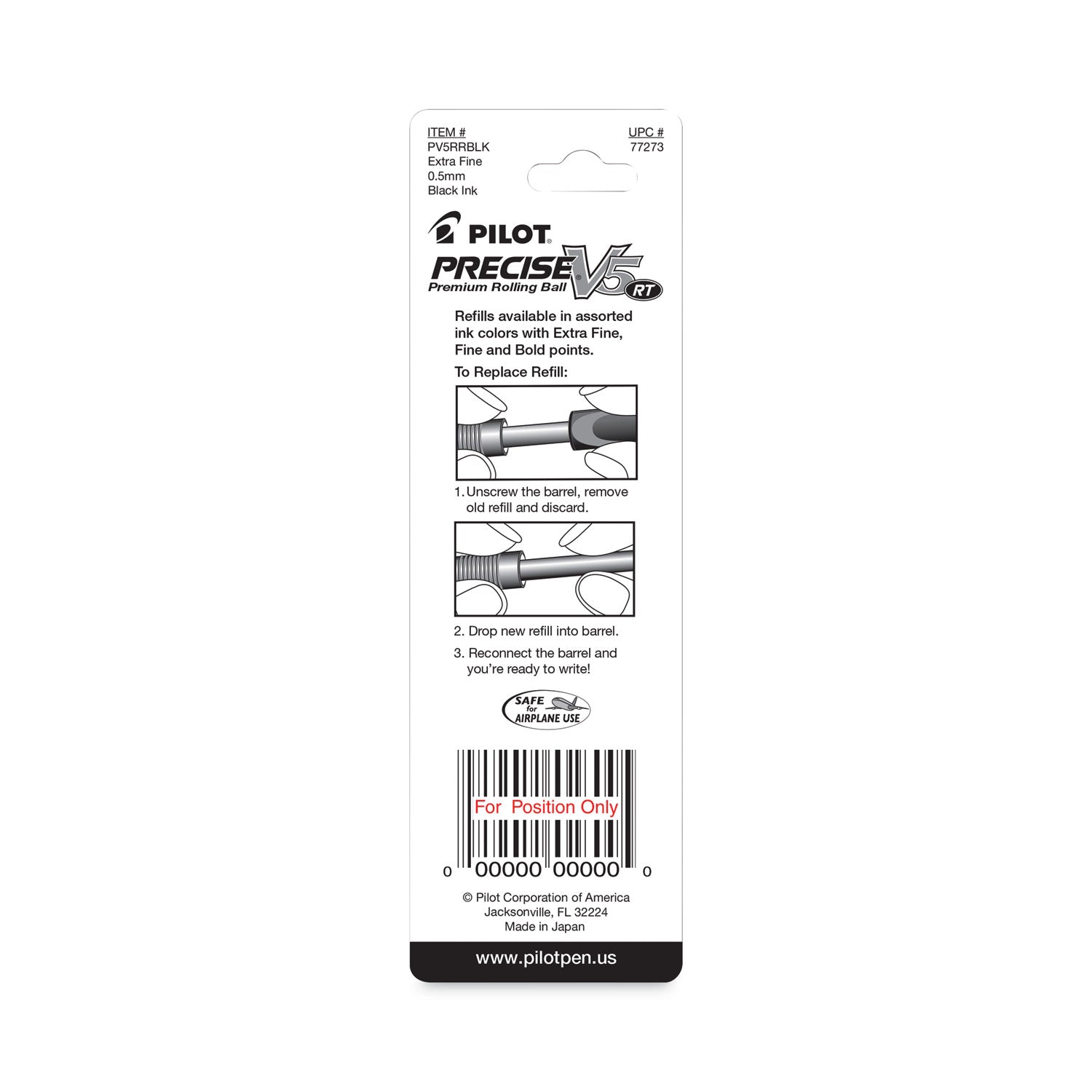 Pilot Refill for Pilot Precise V5 RT Rolling Ball, Extra-Fine Conical Tip, Black Ink, 2/Pack