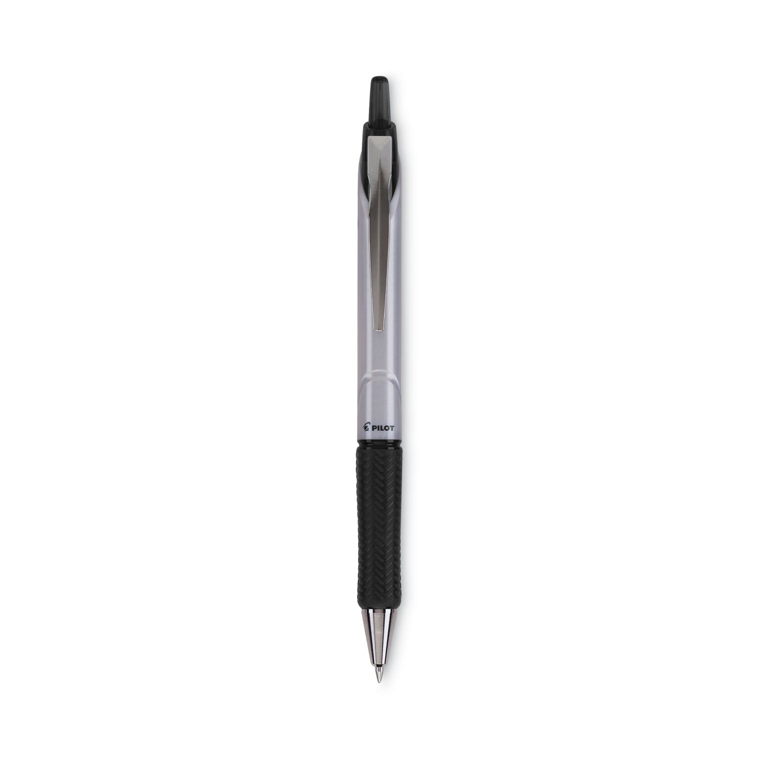 Pilot Acroball Pro Advanced Ink Ballpoint Pen, Retractable, Medium 1 mm, Black Ink, Silver Barrel, Dozen