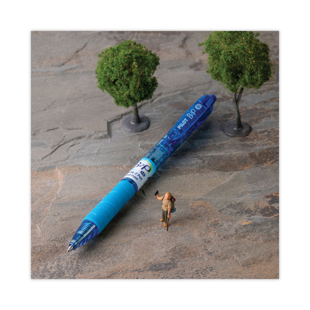 Pilot B2P Bottle-2-Pen Recycled Ballpoint Pen, Retractable, Medium 1 mm, Blue Ink, Translucent Blue Barrel, Dozen