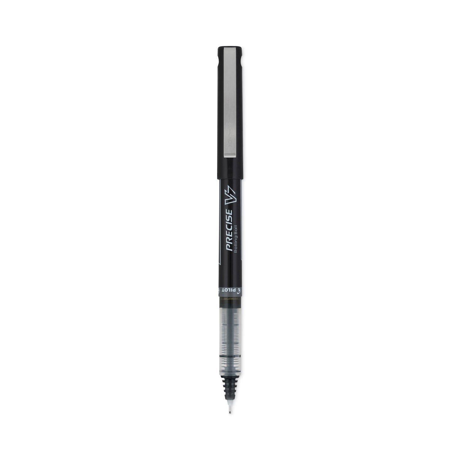 Pilot Precise V7 Roller Ball Pen, Stick, Fine 0.7 mm, Black Ink, Black Barrel, Dozen