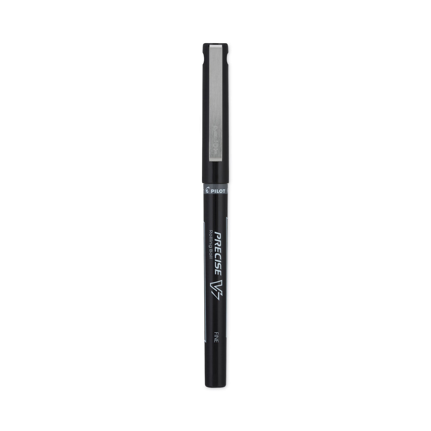 Pilot Precise V7 Roller Ball Pen, Stick, Fine 0.7 mm, Black Ink, Black Barrel, Dozen