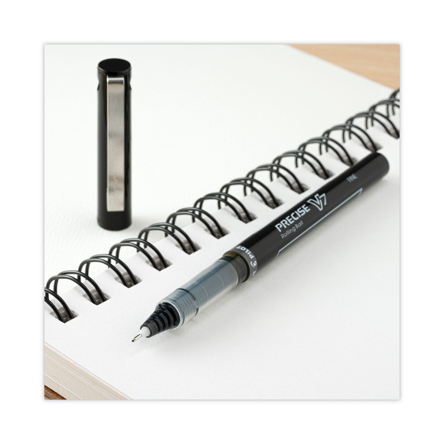 Pilot Precise V7 Roller Ball Pen, Stick, Fine 0.7 mm, Black Ink, Black Barrel, Dozen