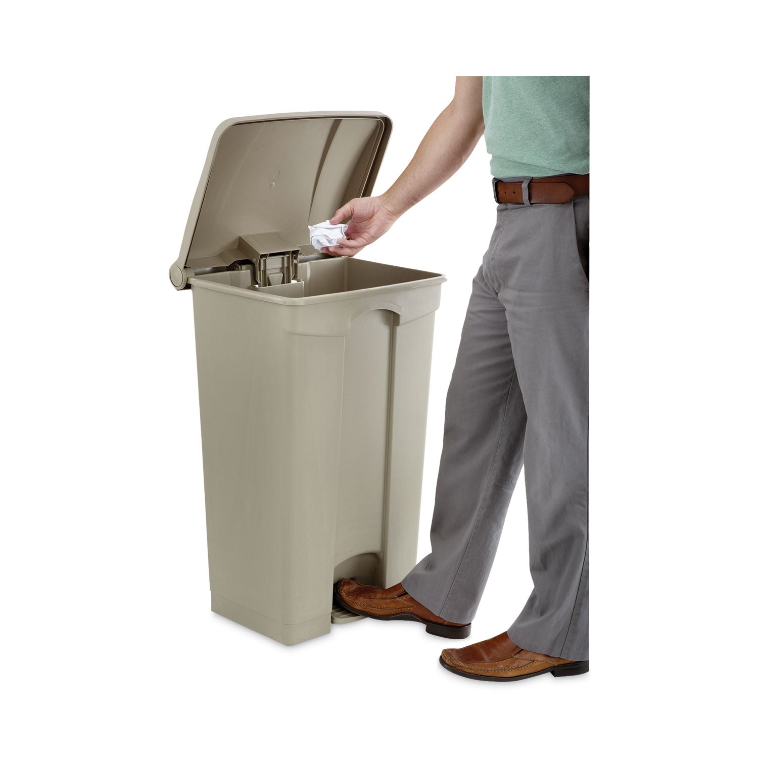 Safco Large Capacity Plastic Step-On Receptacle, 23 gal, Tan