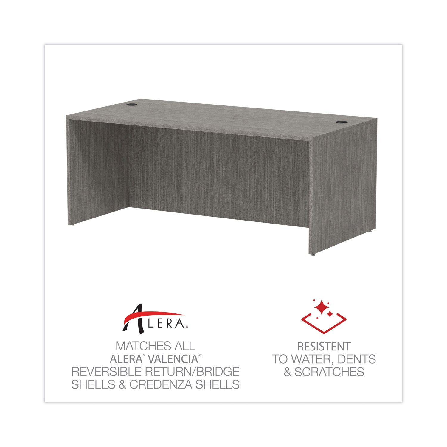 Alera Valencia Series Straight Front Desk Shell, 71" x 35.5" x 29.63", Gray