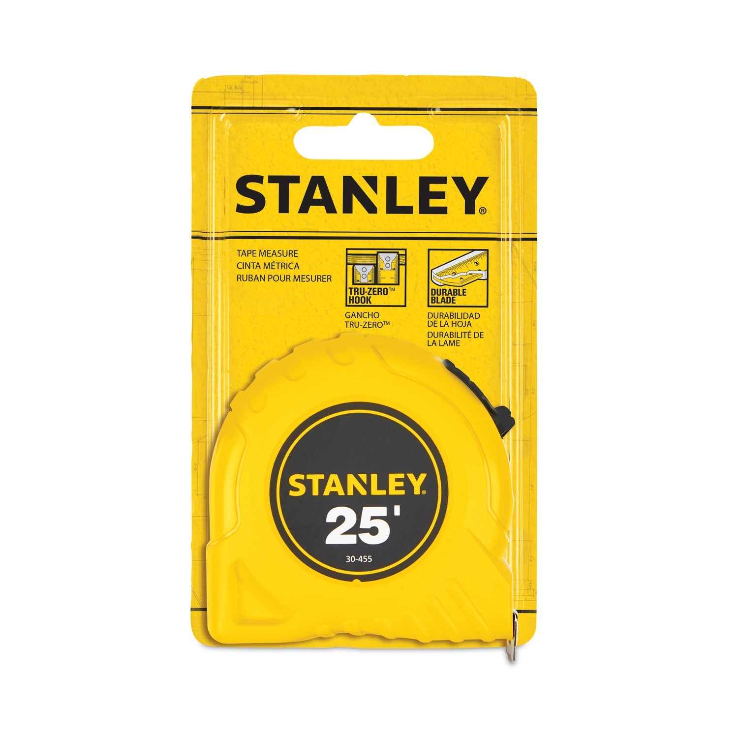 Stanley Bostitch Power Return Tape Measure, Plastic Case, 1" x 2 5ft, Yellow