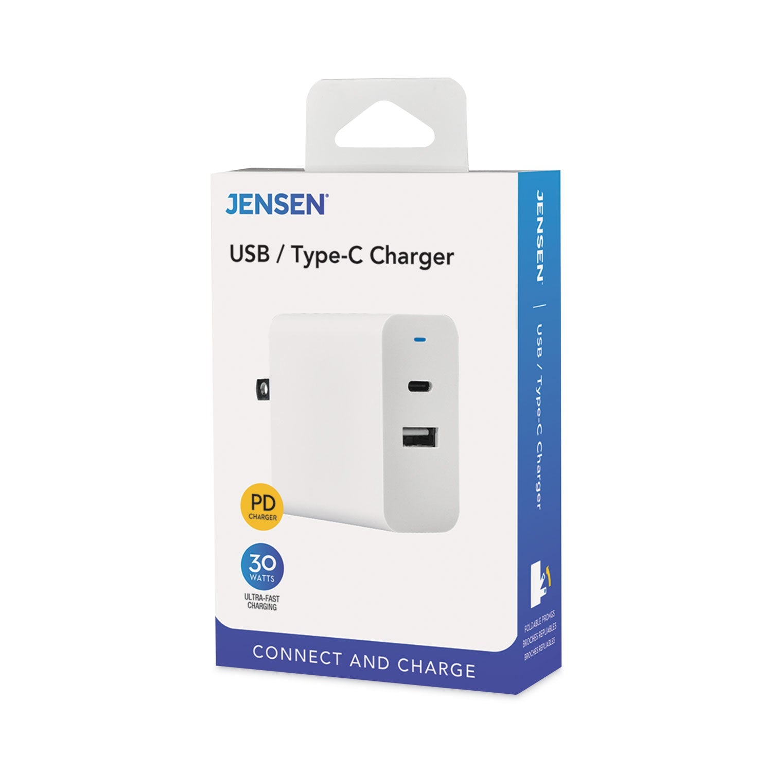 JENSEN 30 W Type-C and USB Wall Charger, White