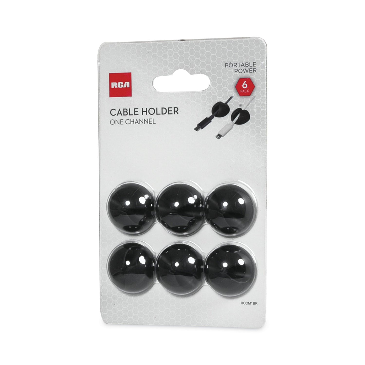 RCA One Channel Cable Holder, 1" x 1", Black, 6/Pack