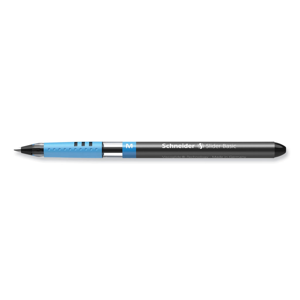 Schneider Slider Basic Ballpoint Pen, Stick, Medium 0.8 mm, Black Ink, Black Barrel, 10/Box
