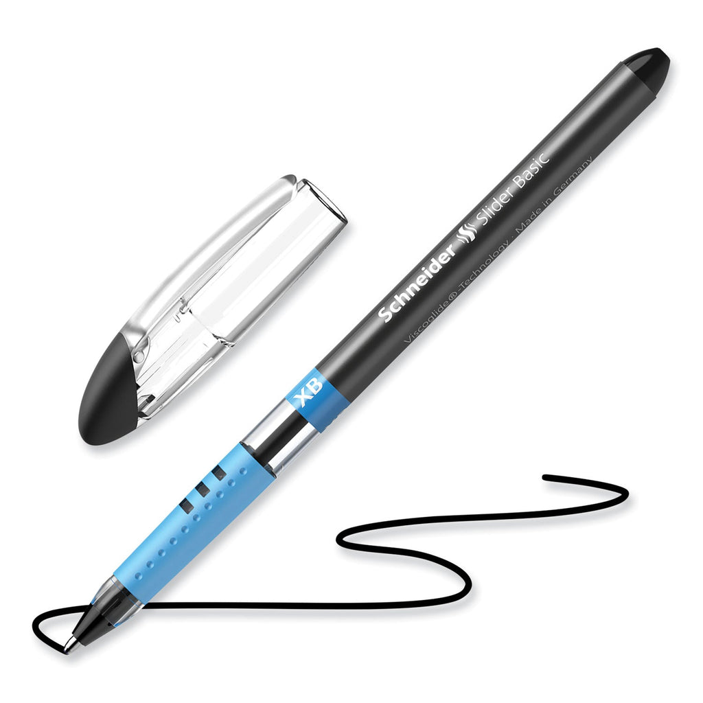Schneider Slider Basic Ballpoint Pen, Stick, Extra-Bold 1.4 mm, Black Ink, Black Barrel, 10/Box