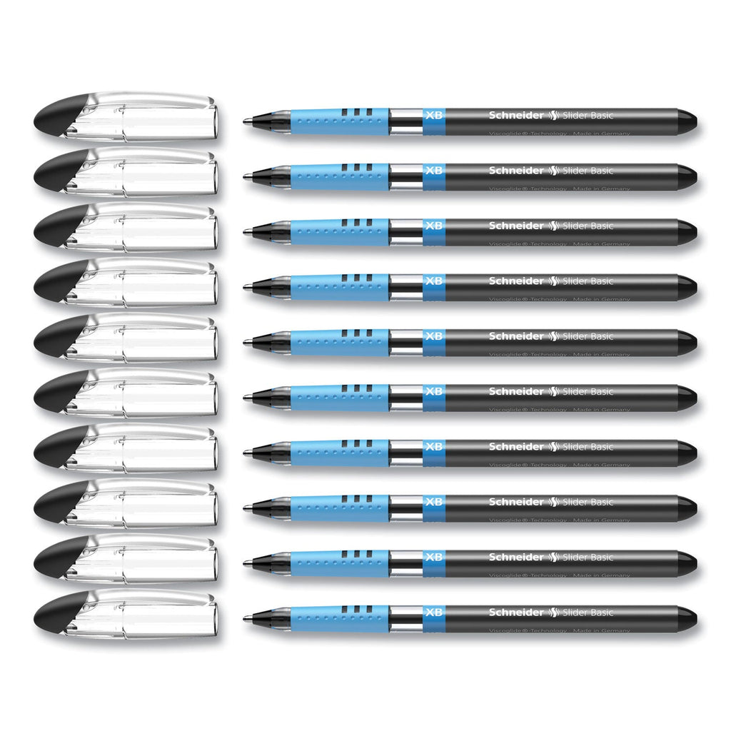 Schneider Slider Basic Ballpoint Pen, Stick, Extra-Bold 1.4 mm, Black Ink, Black Barrel, 10/Box
