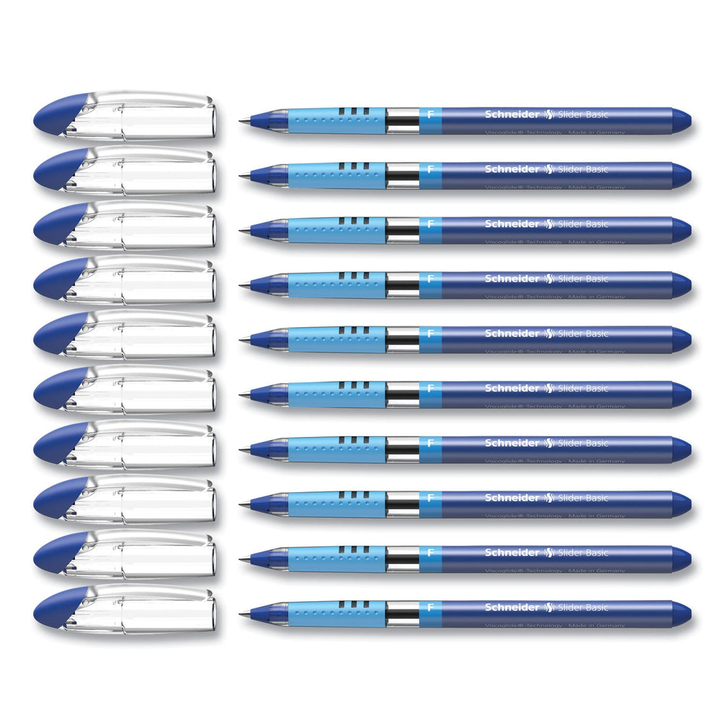 Schneider Slider Basic Ballpoint Pen, Stick, Fine 0.7 mm, Blue Ink, Blue Barrel, 10/Box
