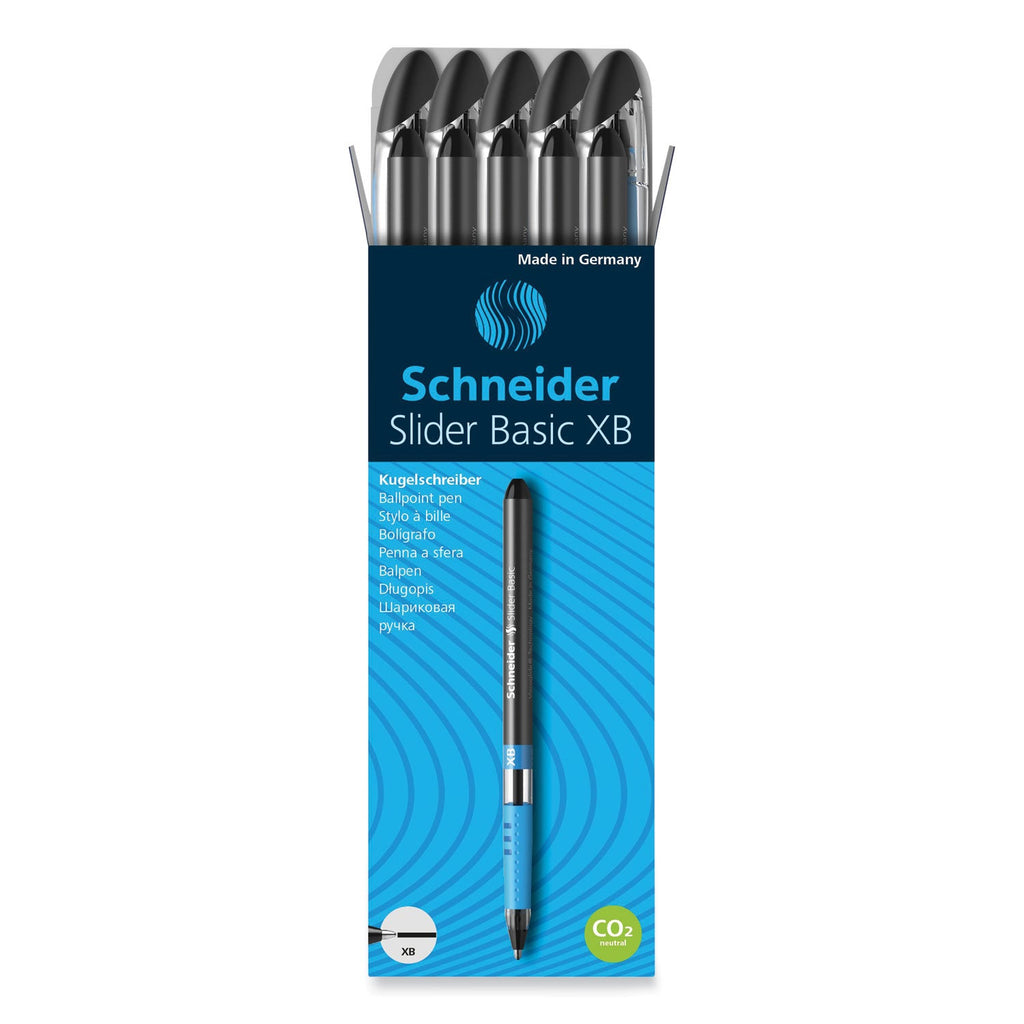 Schneider Slider Basic Ballpoint Pen, Stick, Extra-Bold 1.4 mm, Black Ink, Black Barrel, 10/Box