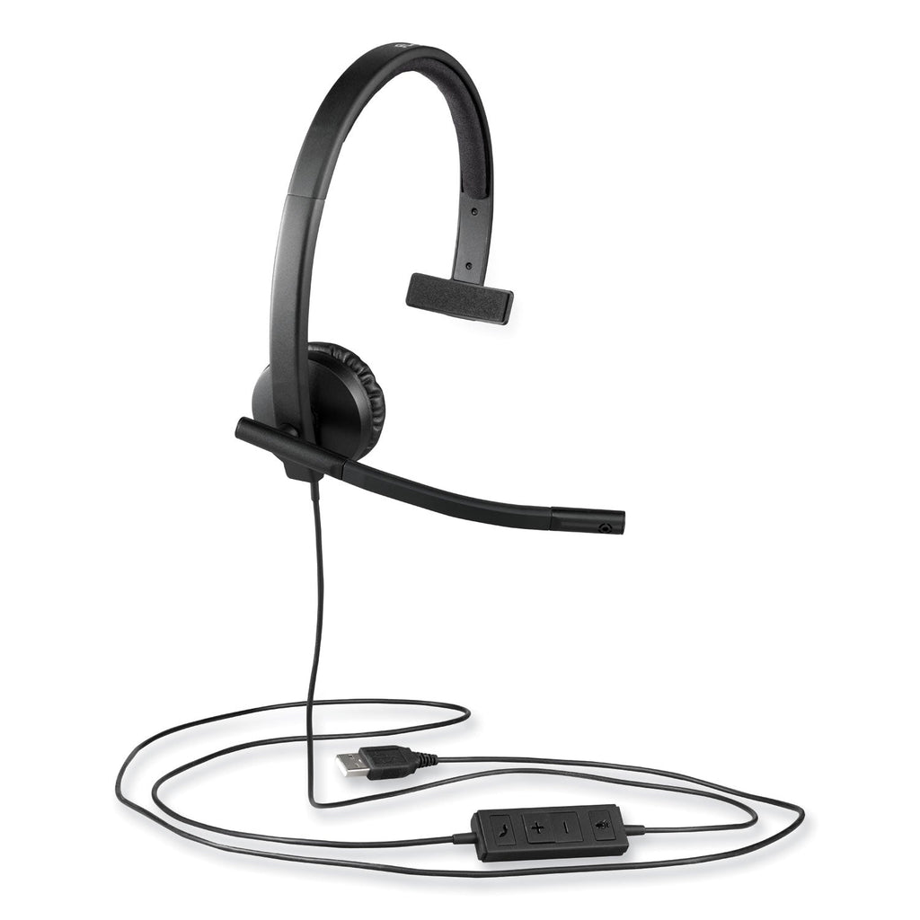 Logitech USB H570e Over-the-Head Wired Headset, Monaural, Black