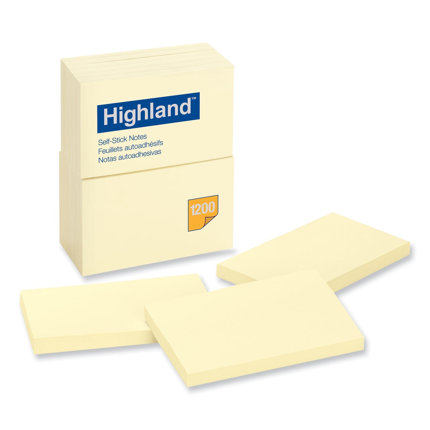 Highland Self-Stick Notes, 3" x 5", Yellow, 100 Sheets/Pad, 12 Pads/Pack