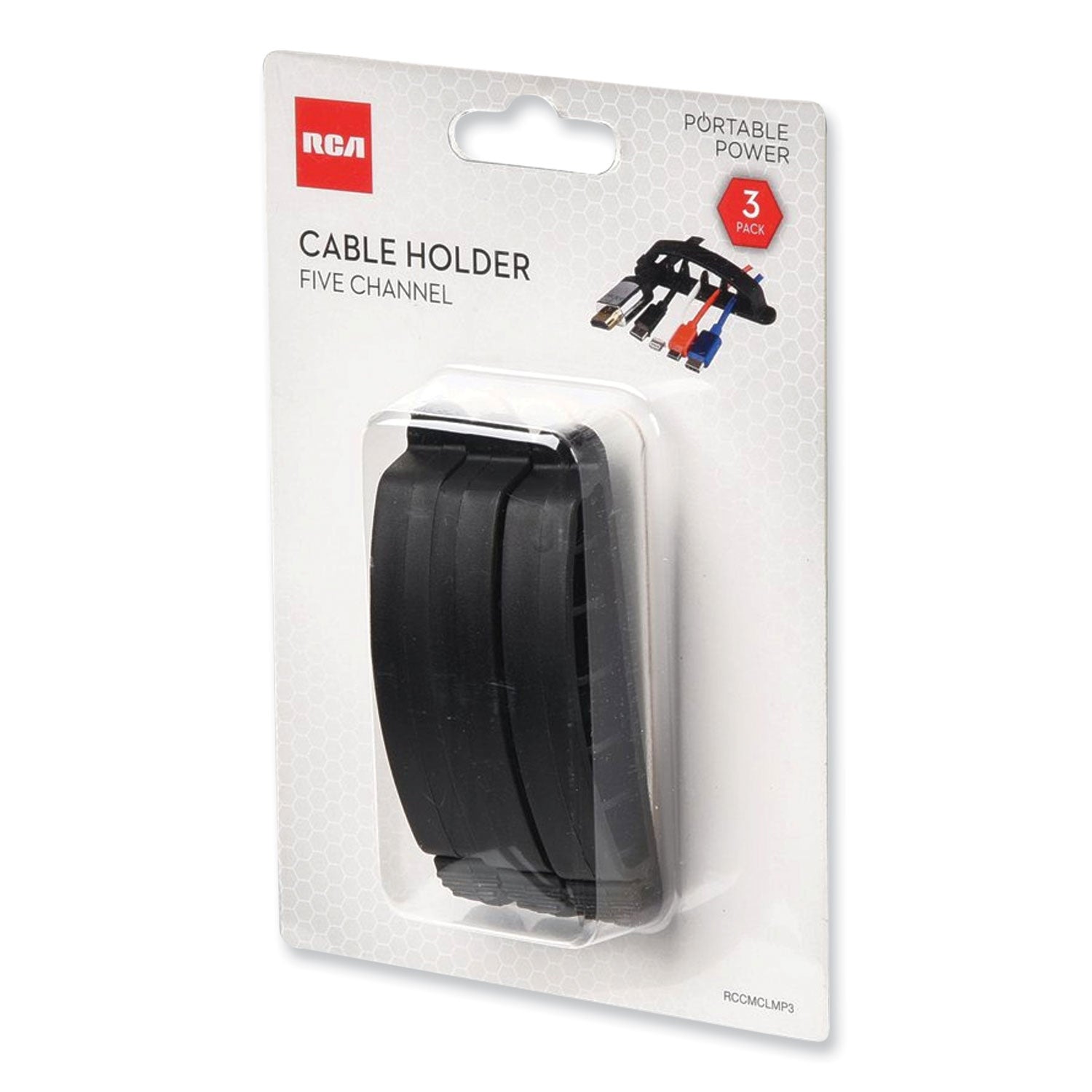 RCA Five Channel Cable Holder, 0.75" x 3.35", Black, 3/Pack