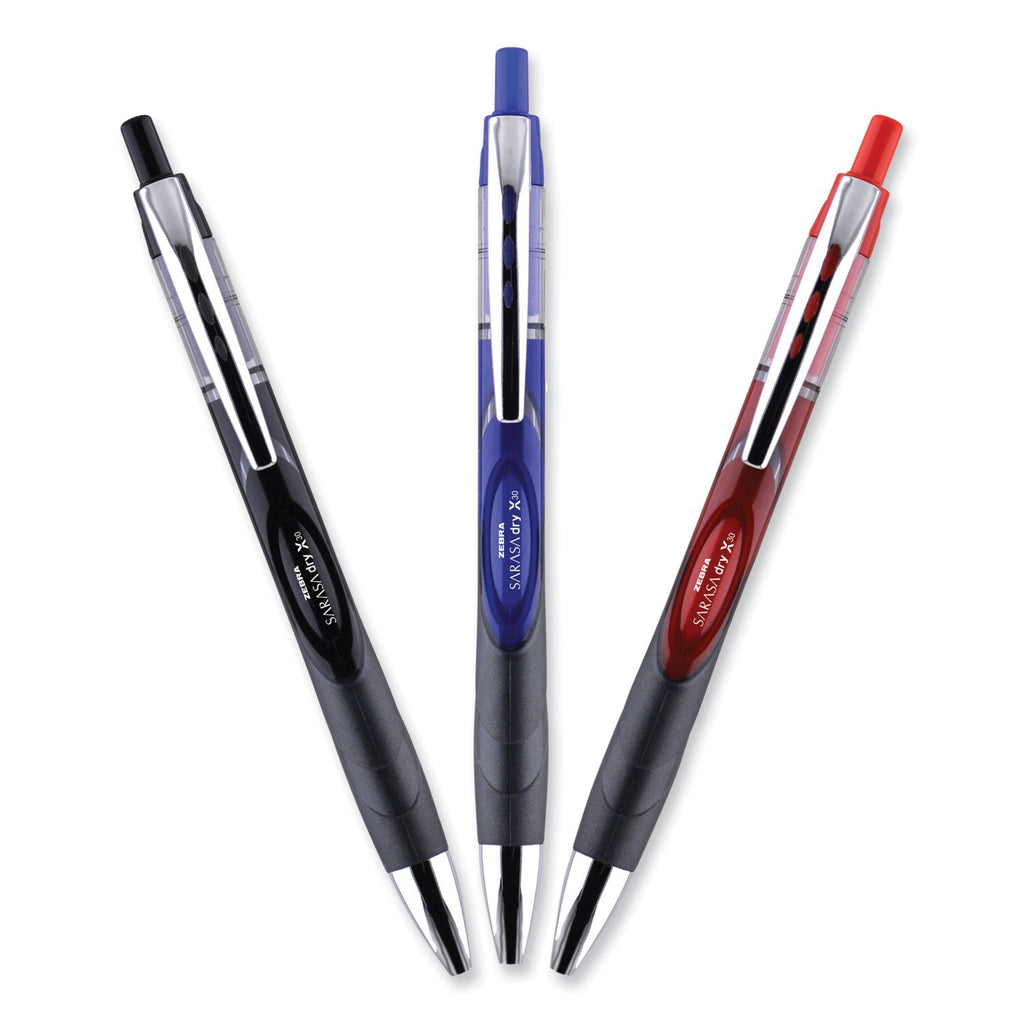 Zebra Sarasa Dry Gel X30 Gel Pen, Retractable, Medium 0.7 mm, Red Ink, Red Barrel, 12/Pack