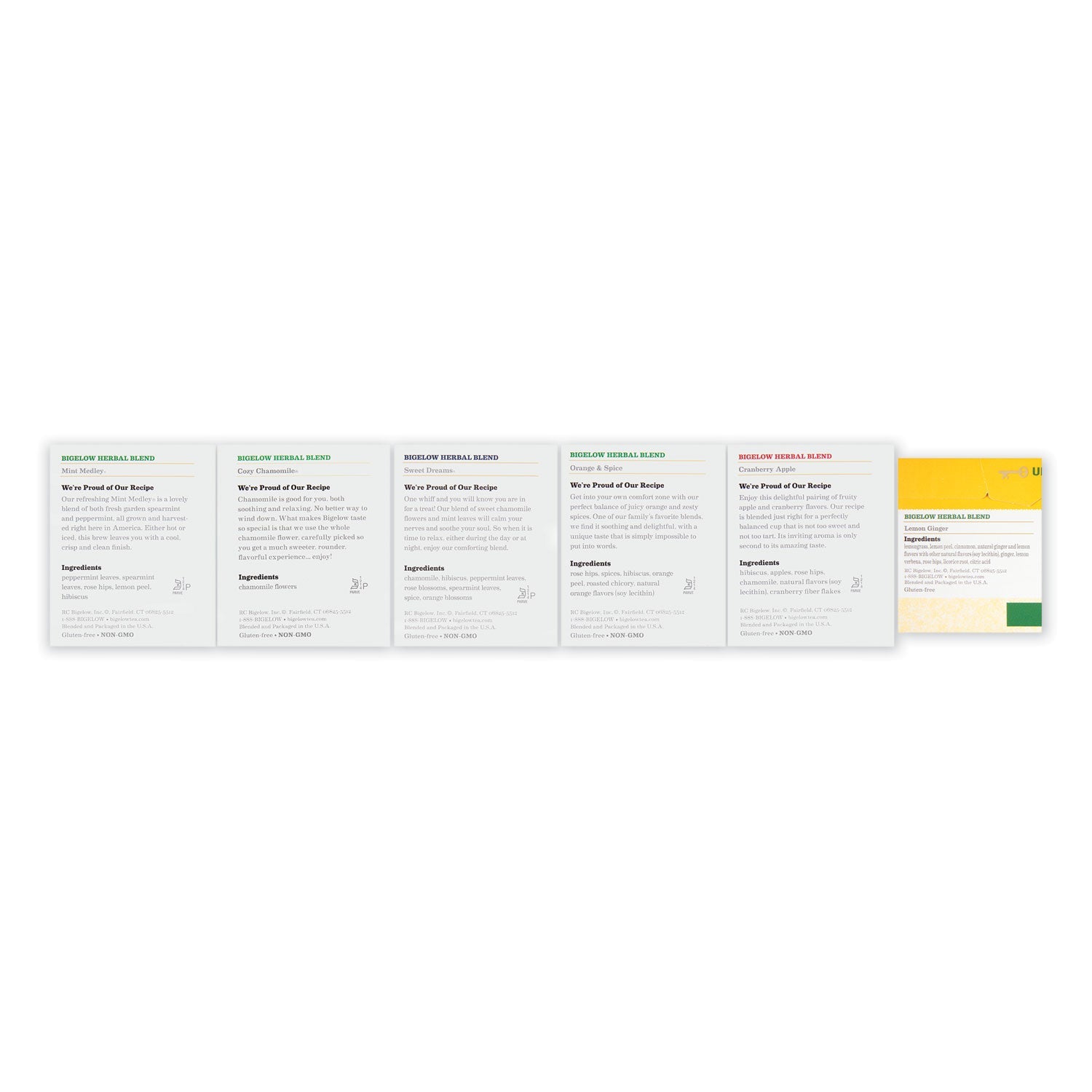 Bigelow Assorted Tea Packs, Six Flavors, 28/Box, 168/Carton