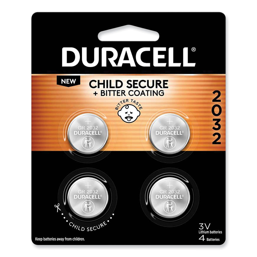 Duracell Lithium Coin Batteries With Bitterant, 2032, 4/Pack