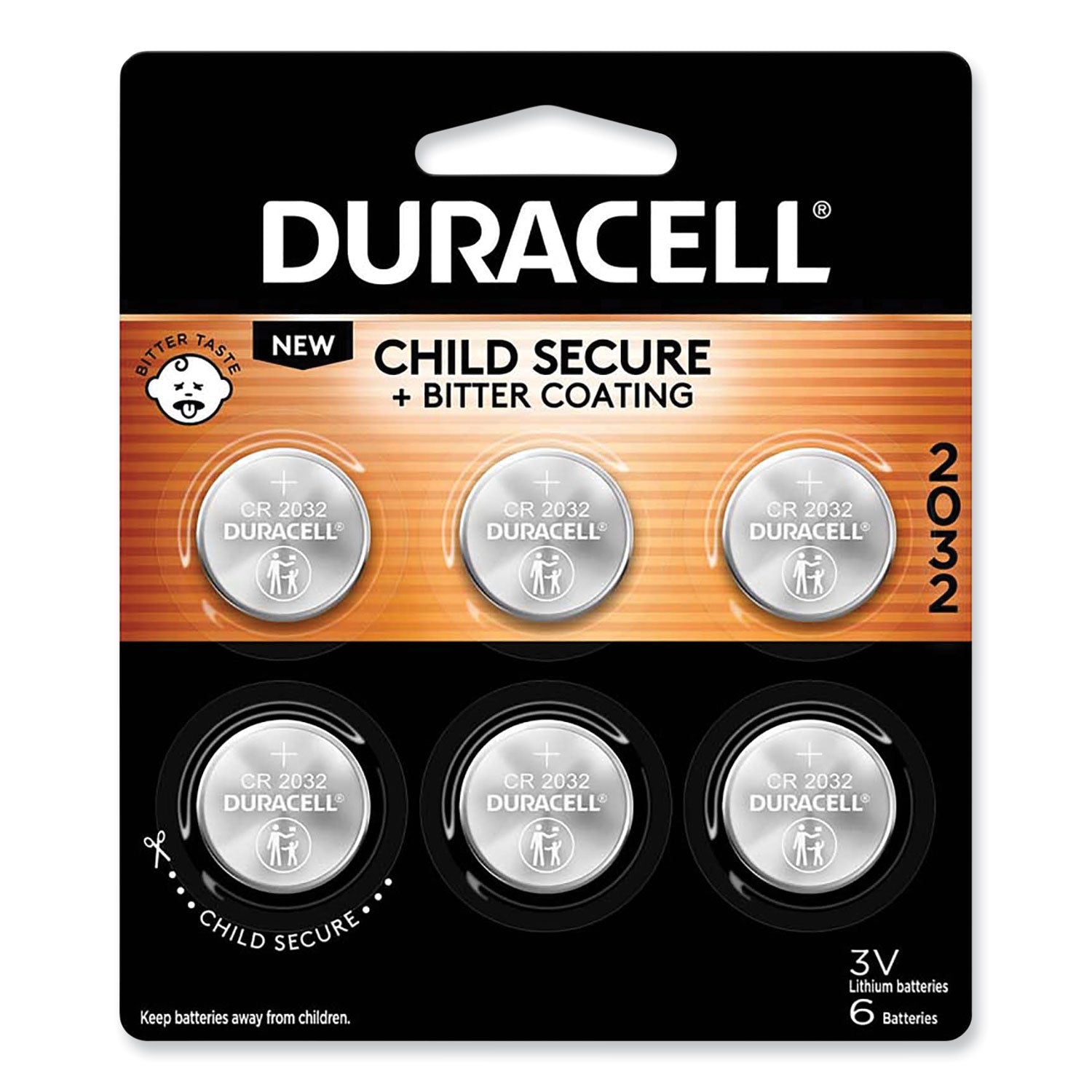 Duracell Lithium Coin Batteries With Bitterant, 2032, 6/Pack