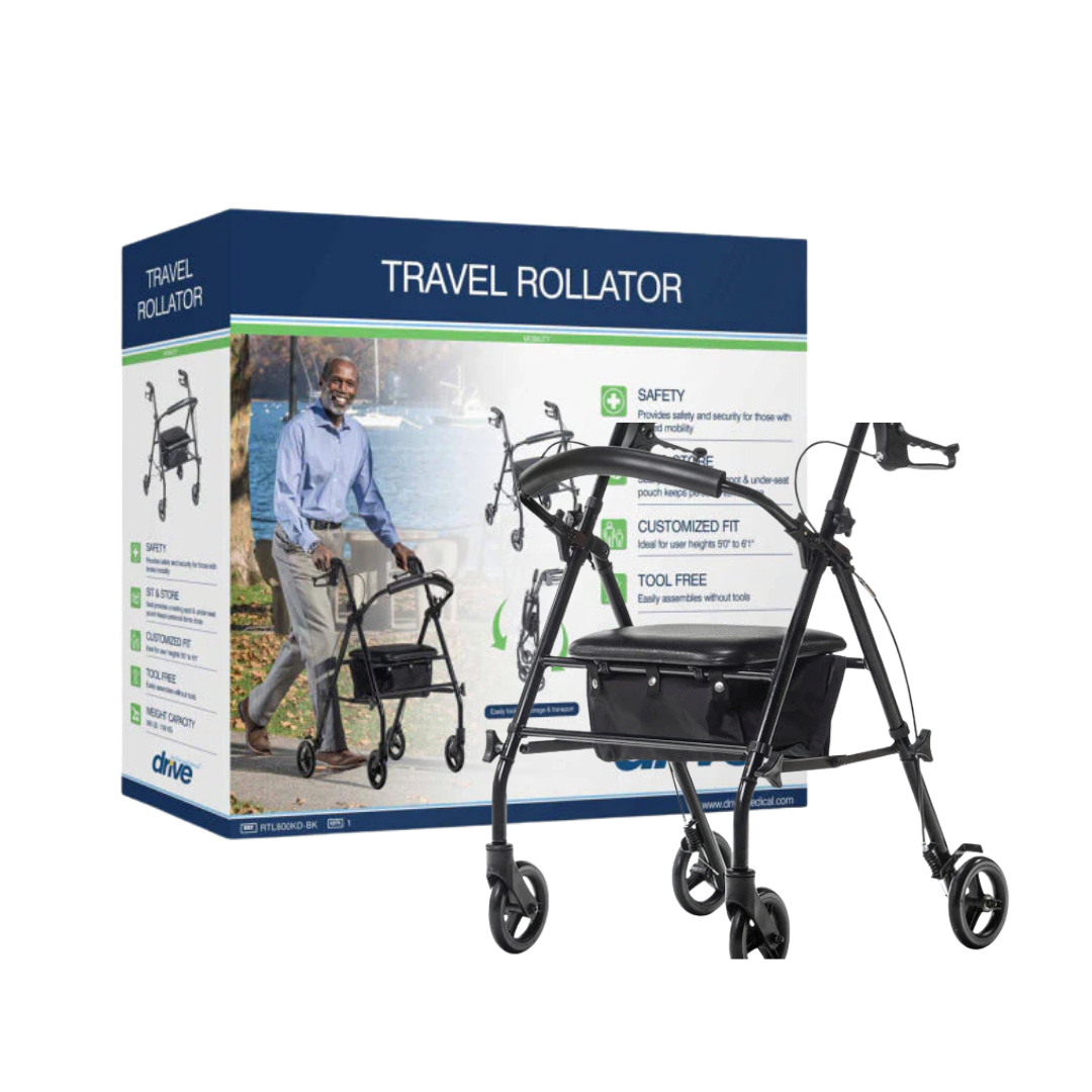Drive Medical Travel Rollator 4-Wheel Walker Black