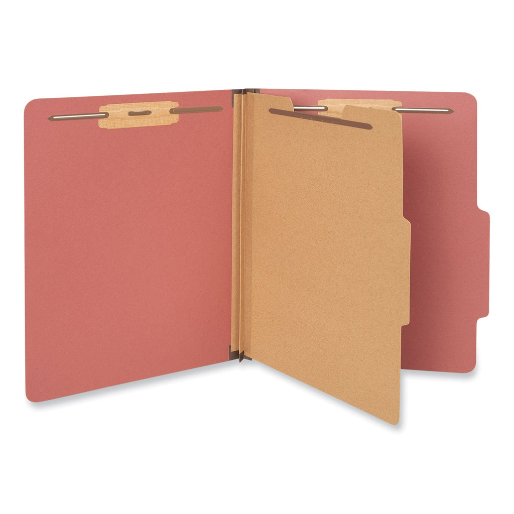 Universal Four-Section Pressboard Classification Folders, 1 Divider, Letter Size, Red, 10/Box