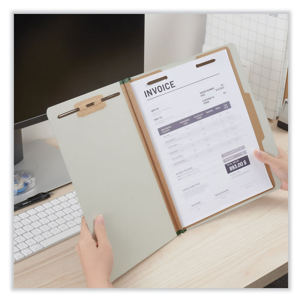 Universal Four-Section Pressboard Classification Folders, 1 Divider, Letter Size, Gray, 10/Box