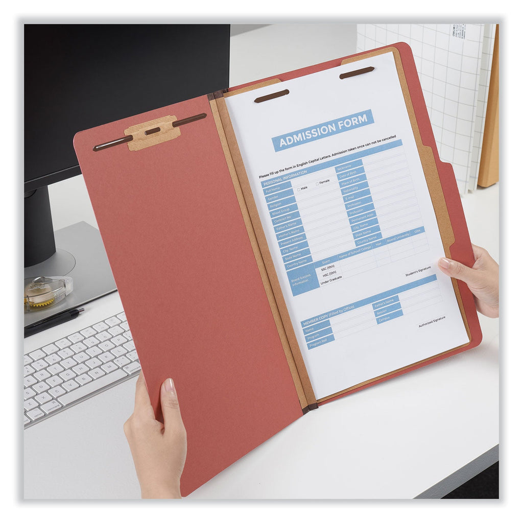 Universal Four-Section Pressboard Classification Folders, 1 Divider, Legal Size, Red, 10/Box