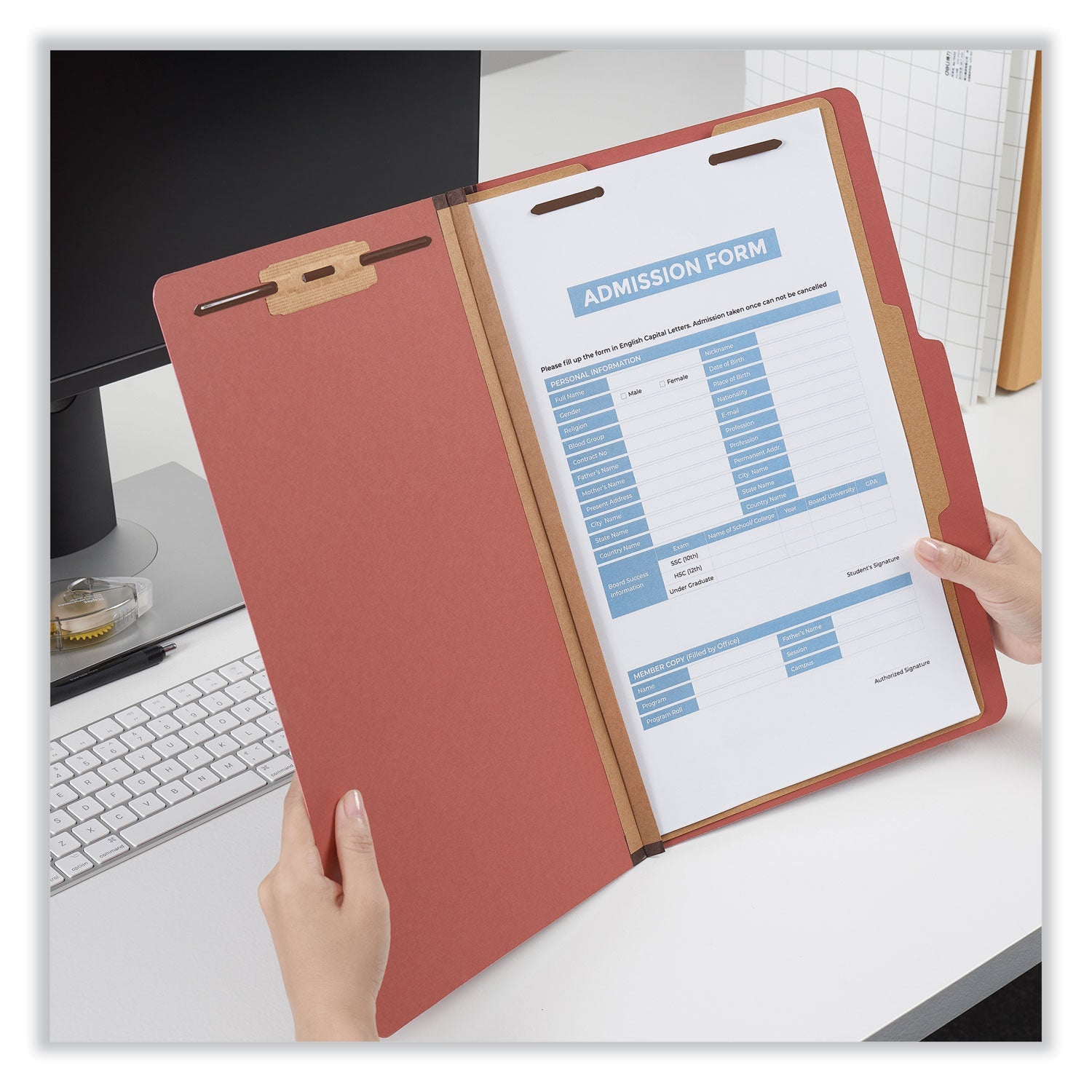 Universal Four-Section Pressboard Classification Folders, 1 Divider, Legal Size, Red, 10/Box