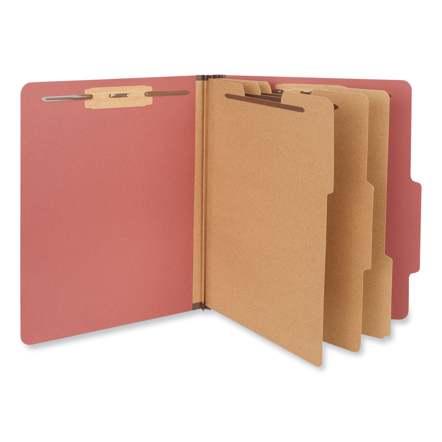 Universal Eight-Section Pressboard Classification Folders, 3 Dividers, Letter Size, Red, 10/Box