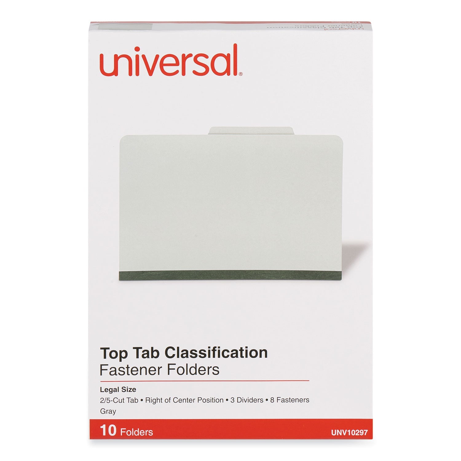 Universal Eight-Section Pressboard Classification Folders, 3 Dividers, Legal Size, Gray, 10/Box