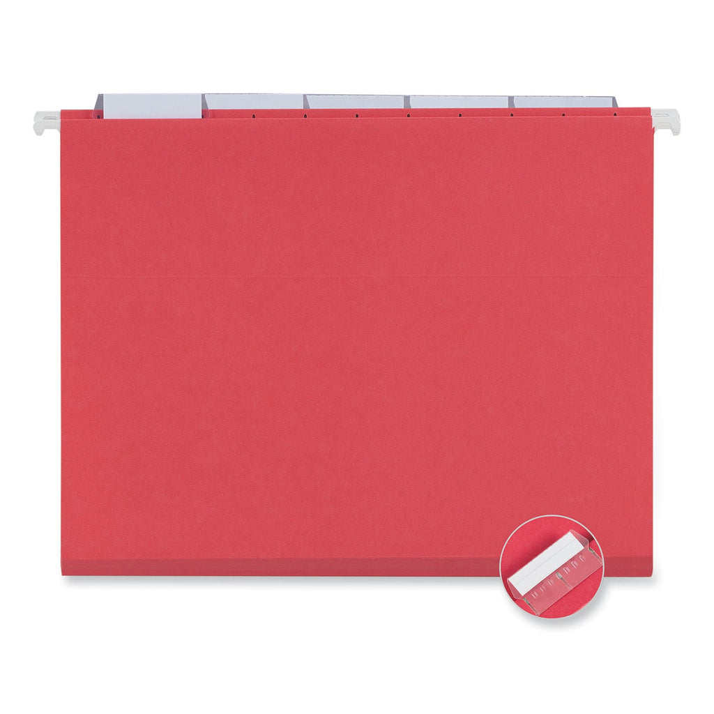 Universal Deluxe Bright Color Hanging File Folders, Letter Size, 1/5-Cut Tabs, Red, 25/Box