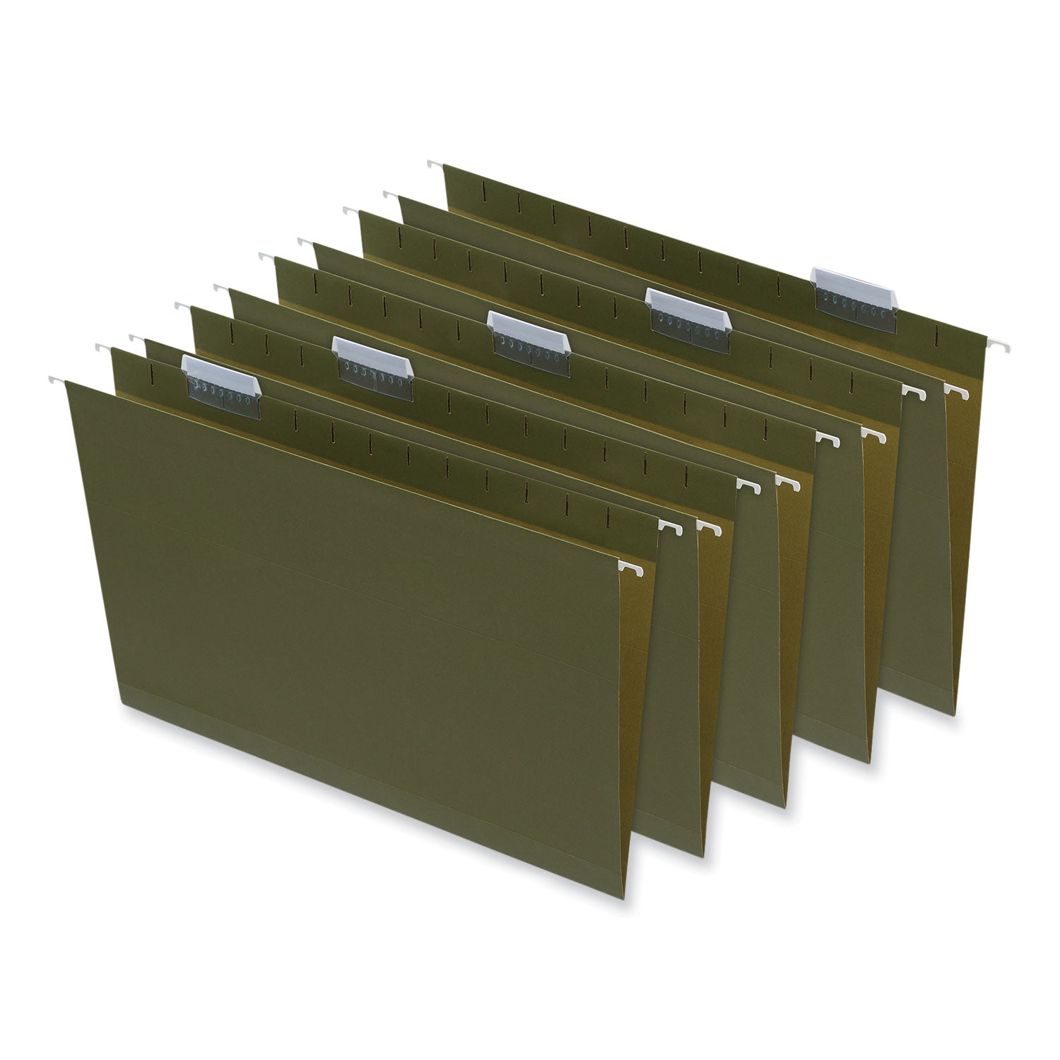 Universal Box Bottom Hanging File Folders, 2" Capacity, Legal Size, 1/5-Cut Tabs, Standard Green, 25/Box