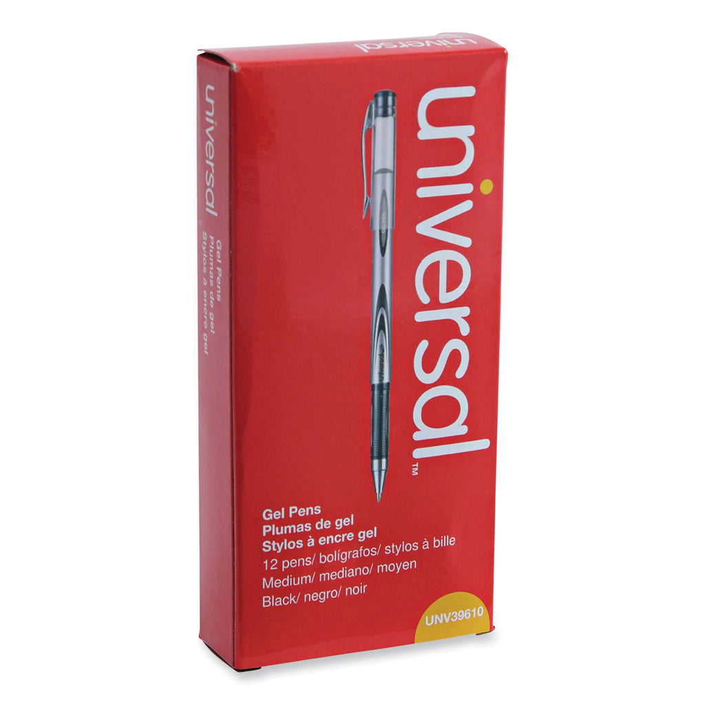 Universal Gel Pen, Stick, Medium 0.7 mm, Black Ink, Silver/Black Barrel, Dozen