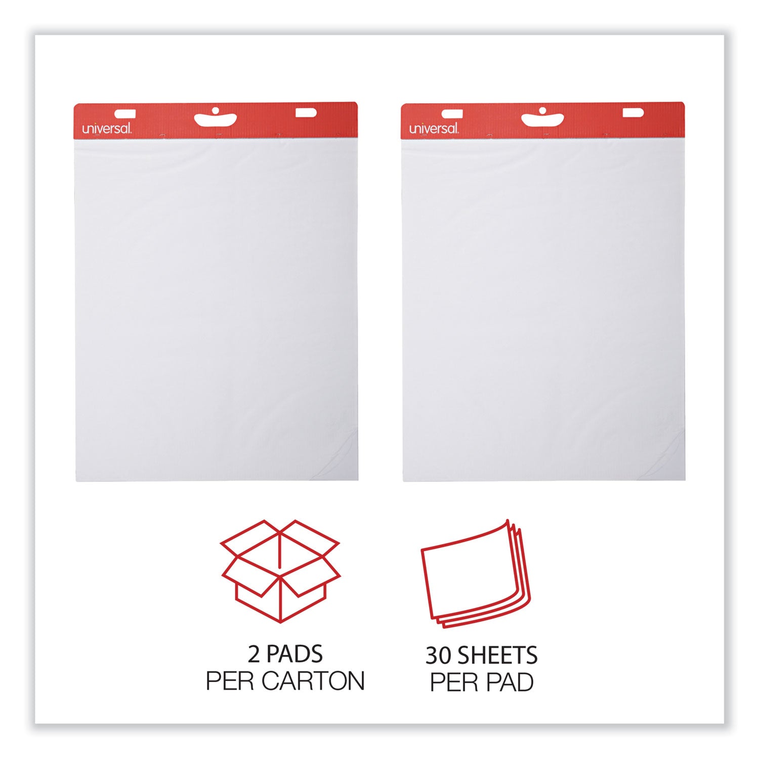 Universal Self-Stick Easel Pad, Unruled, 25 x 30, White, 30 Sheets, 2/Carton