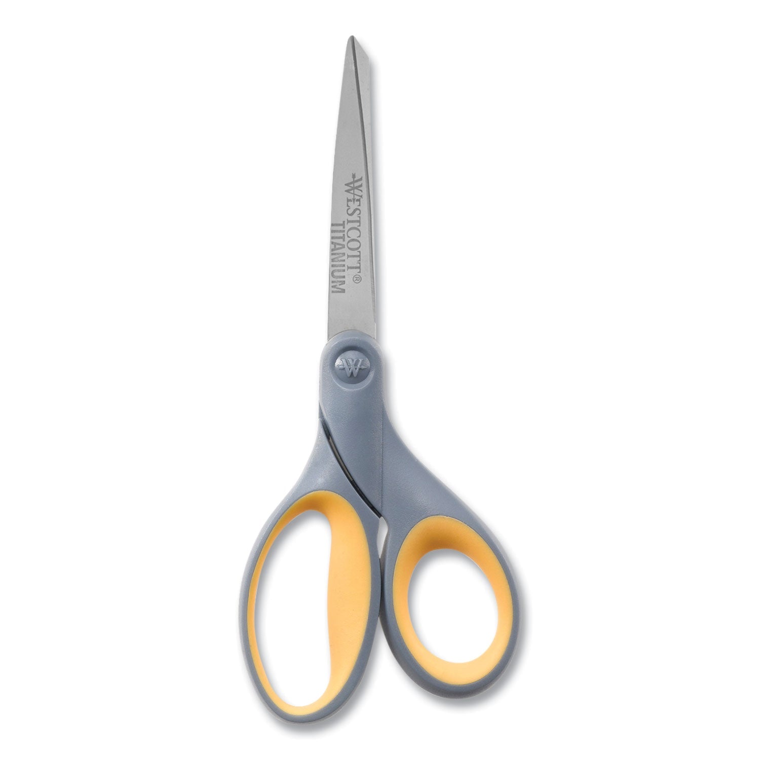 Westcott Titanium Bonded Scissors, 7" Long, 3" Cut Length, Gray/Yellow Straight Handle