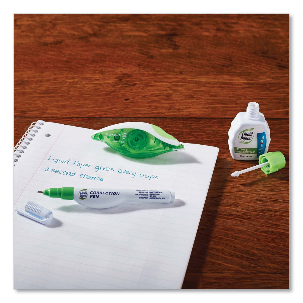 Paper Mate DryLine Grip Correction Tape, Non-Refillable, Gray/Green Applicator, 0.2" x 335"