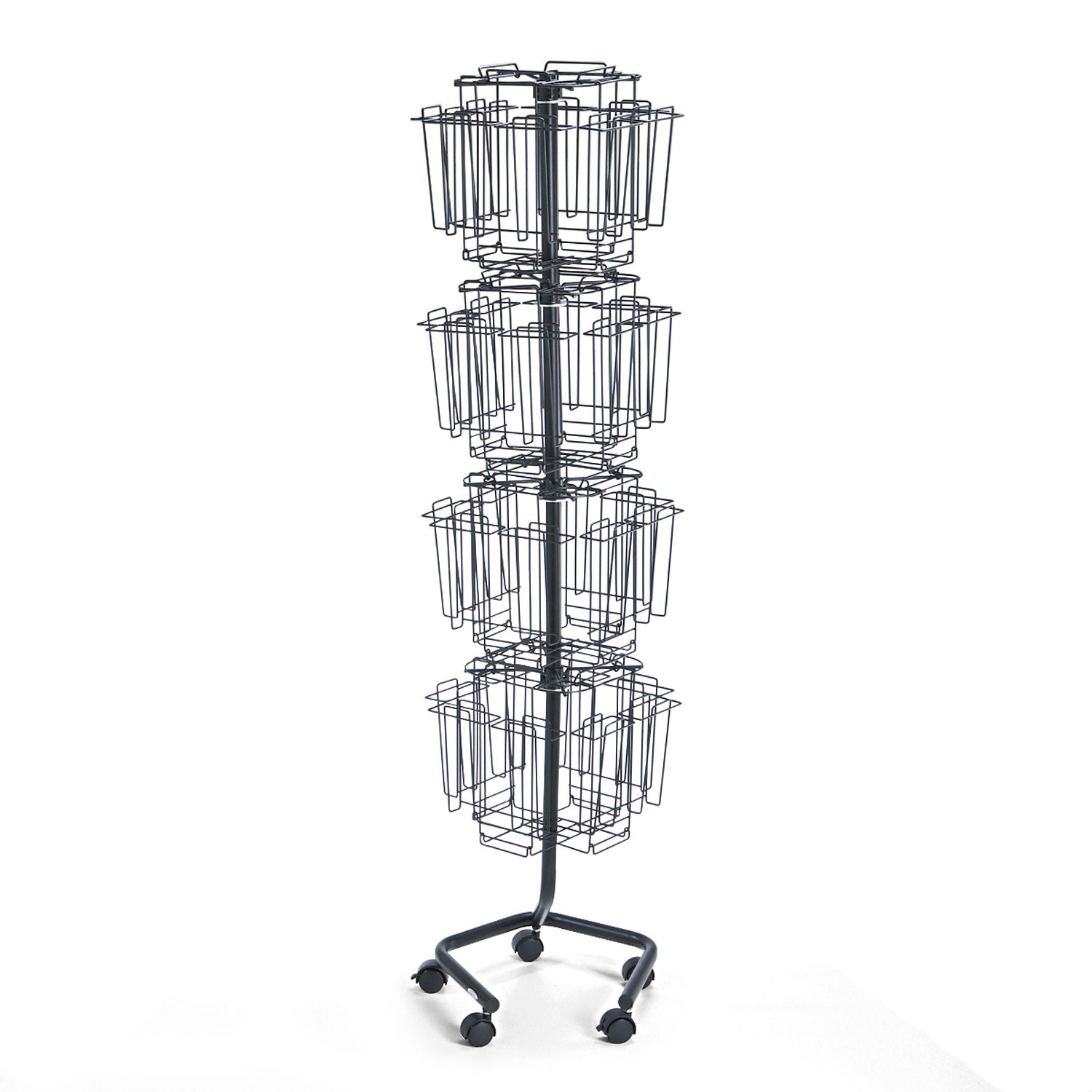 Safco Wire Rotary Display Racks, 32 Compartments, 15w x 15d x 60h, Charcoal