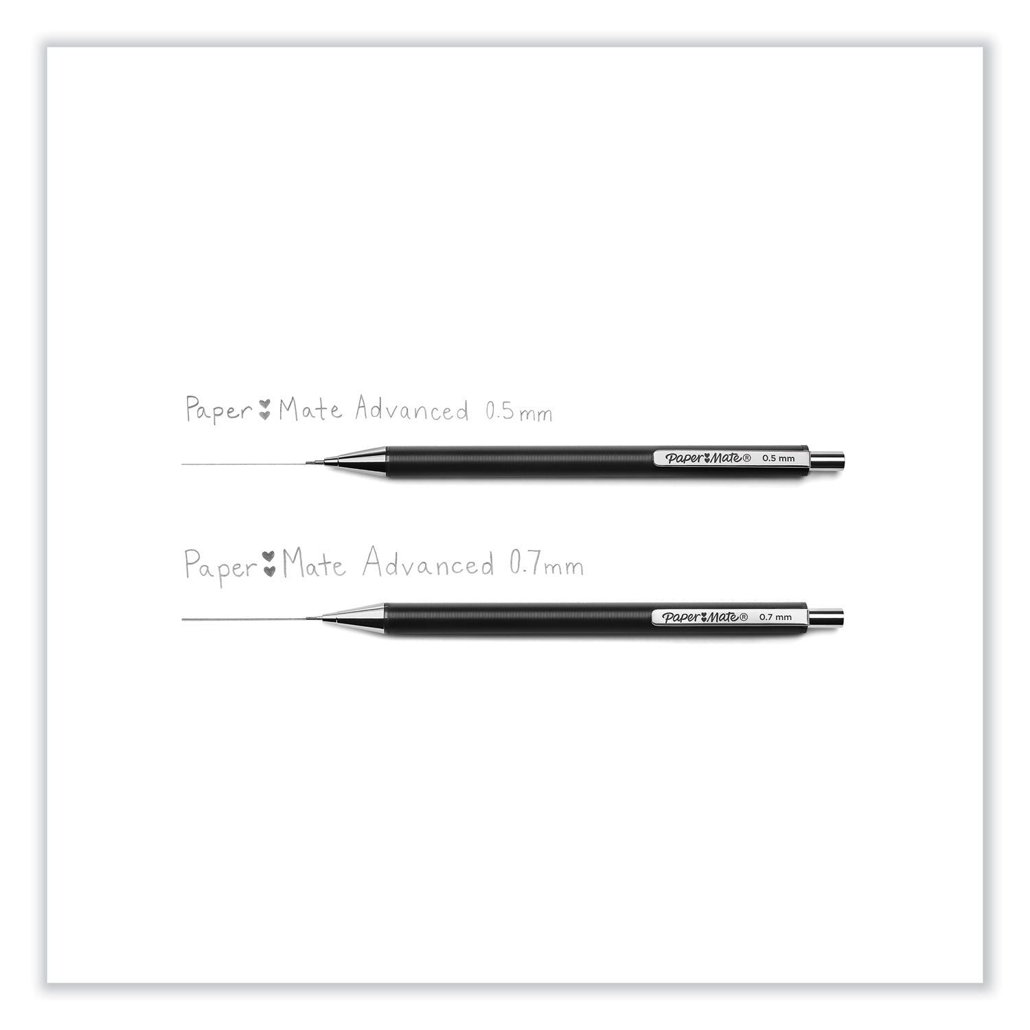 Paper Mate Advanced Mechanical Pencils, 0.5 mm, HB (#2), Black Lead, Black; Gray Barrel, 2/Pack
