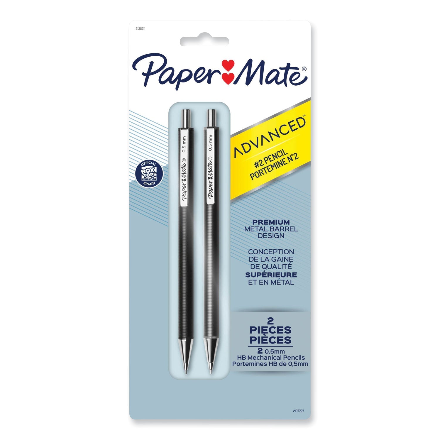Paper Mate Advanced Mechanical Pencils, 0.5 mm, HB (#2), Black Lead, Black; Gray Barrel, 2/Pack