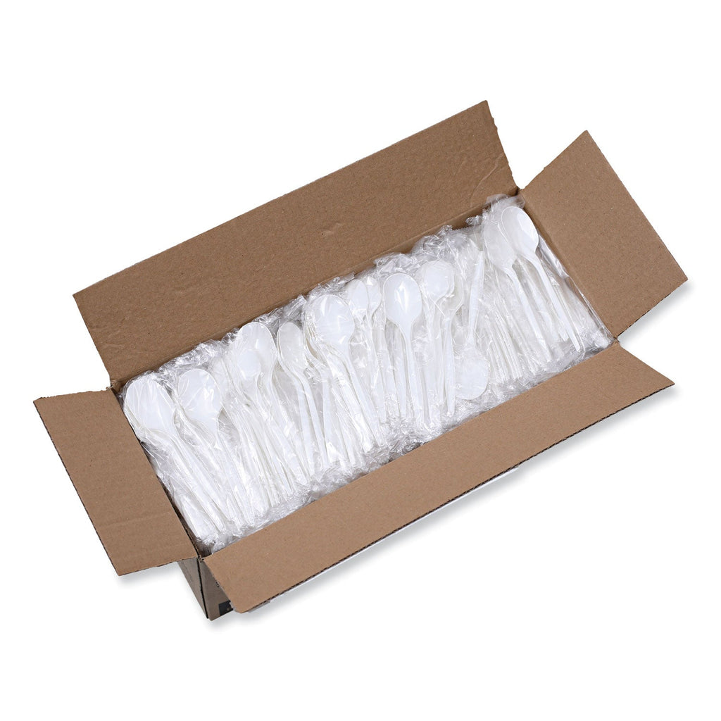 Boardwalk Mediumweight Wrapped Polypropylene Cutlery, Soup Spoon, White, 1,000/Carton