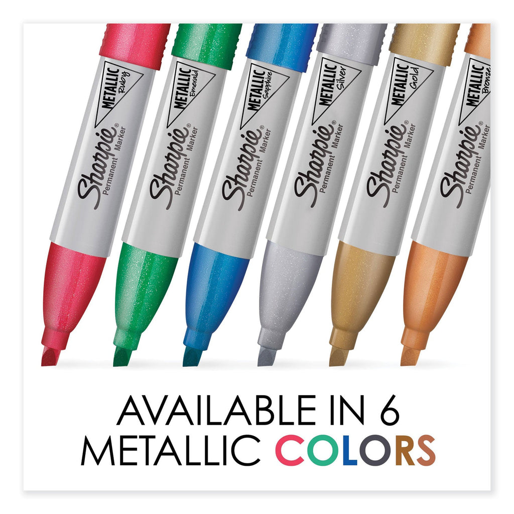Sharpie Metallic Chisel Tip Permanent Marker, Medium Chisel Tip, Assorted, 6/Pack
