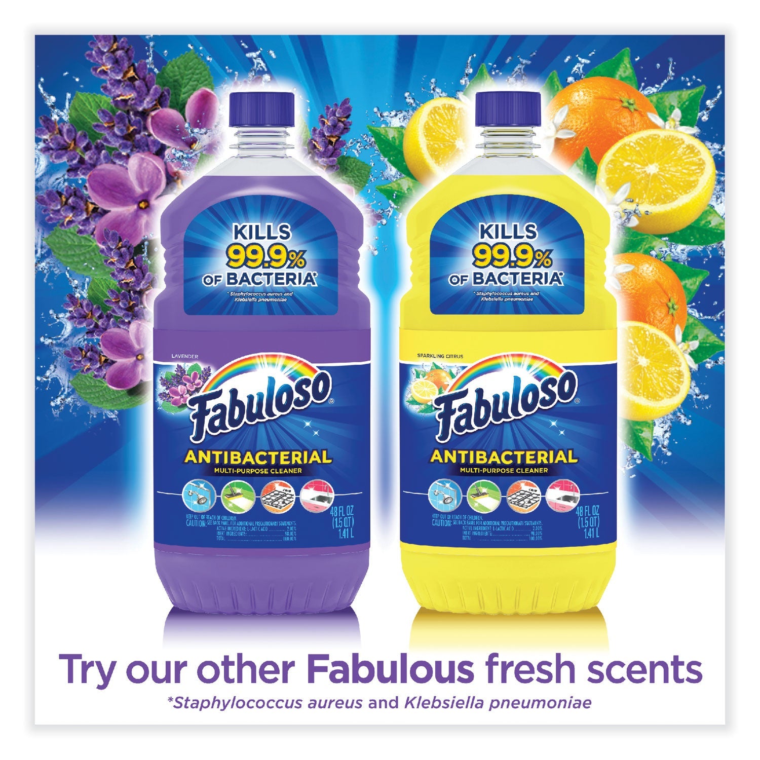 Fabuloso Antibacterial Multi-Purpose Cleaner, Lavender Scent, 48 oz Bottle, 6/Carton