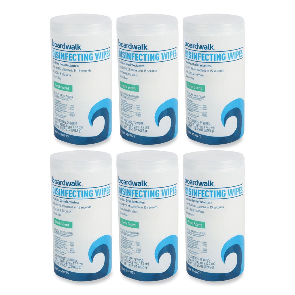 Boardwalk Disinfecting Wipes, 7 x 8, Fresh Scent, 75/Canister, 6 Canisters/Carton